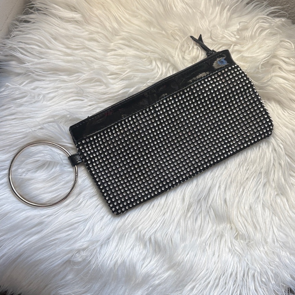 Chic Black and Silver Studded Wristlet